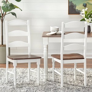Set of 2 Skipton Dining Chairs White/Walnut - Buylateral: Rubberwood Frame, Ladder-Back Design - 1 of 3