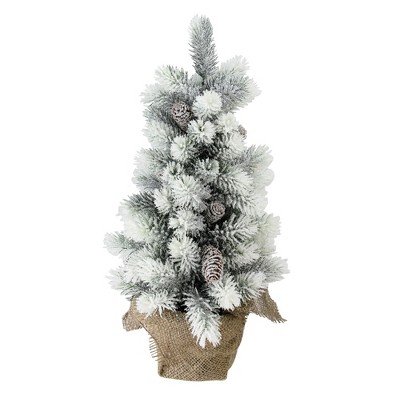 2' Potted Flocked Downswept Mini Village Pine Medium Artificial