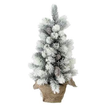 Northlight 19" Potted Slim Flocked Mini Pine Artificial Christmas Tree in Burlap Base - Unlit