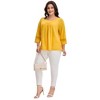 Agnes Orinda Women's Plus Size Hollow Out Gathered Patchwork Long Sleeve Pleated Tunics Casual Blouse - 3 of 4