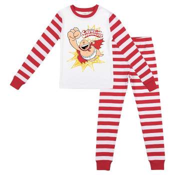 Captain Underpants Superhero Pose Long Sleeve Shirt & Red & White Striped Sleep Pajama Pants Set