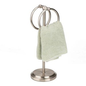 J&V TEXTILES Steel Towel Rack Holder Stand with 2 Hanging Rings for Bathroom Vanity Countertops - Space Saving Hand Towel Holder - 1 of 4