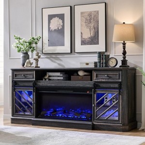 SinCiDo 75" Fireplace TV Stand, Entertainment Center w/ Fireplace, Remote Control, 7 Types of 3D Flames & Led Lights, 2 Drawers, Sliding Barn Door - 1 of 4