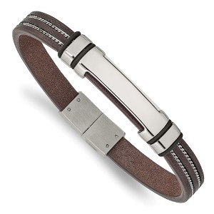 Chisel Stainless Steel Polished Brown Leather with Black Rubber 8.25" ID Bracelet - 1 of 4
