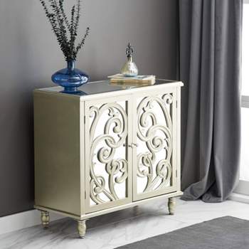 Glam Mirrored and Patterned Wood Cabinet Beige - Olivia & May