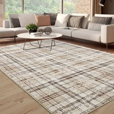 Modern Washable Rug Farmhouse Plaid Rug Tartan Throw Rugs Carpet
