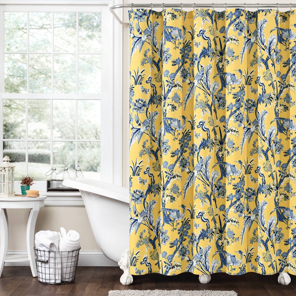 Photos - Shower Curtain Dolores  Yellow - Lush Décor: Tree Pattern, Microfiber, Machine Washable, Buttonhole Top