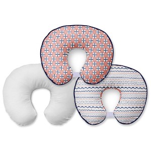 Bacati - 3 pc Olivia Tribal Print Coral Navy Hugster Feeding & Infant Support Nursing Pillow - 1 of 4