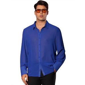 Lars Amadeus Men's Solid Button Front Long Sleeve Collared Party See Through Sheer Shirt - 1 of 4