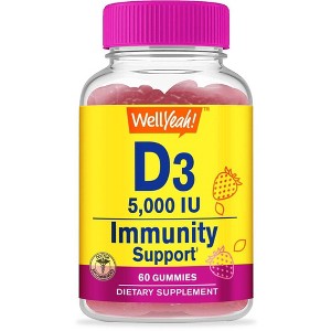 WellYeah Vitamin D3 5000 IU (125 mcg) Extra Strenght Gummies - Natural Strawberry Flavor -60 Count - 1 of 4