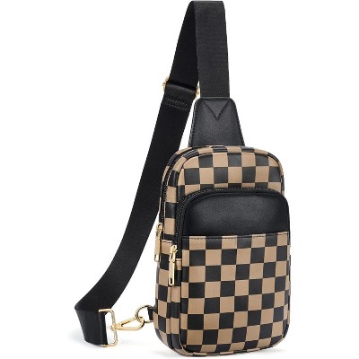 Sling Bag Quilted Crossbody Bags for Women Cross Body Purse Leather Fanny Pack with Adjustable Guitar Strap