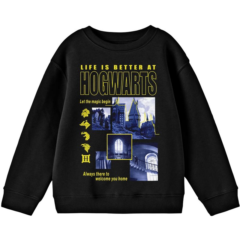Harry Potter Life Is Better At Hogwarts Boy's Black Long Sleeve Shirt, 1 of 3