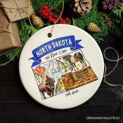 Artistic North Dakota State Themes and Landmarks Christmas Ornament| OrnamentallyYou