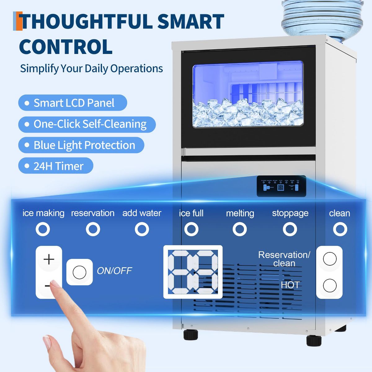Commercial Ice Maker – 80-130lbs/24h Production, 36lbs Storage, Dual Water, 3 Install Options, Self-Clean, ETL Certified for Home, Bar, Restaurant - thumbnail 8