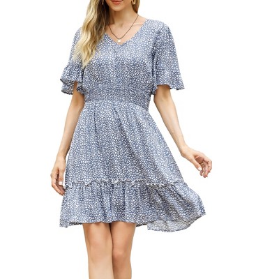 KOJOOIN Women's Summer Floral Short Sleeve V Neck A-Line Midi Dress