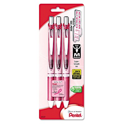 Pentel EnerGel RTX Retractable Liquid Gel Pen .7mm Pink Barrel Black Ink. 3/Pack BL77PBP3ABC