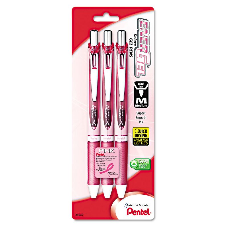 Pentel EnerGel RTX Retractable Liquid Gel Pen .7mm Pink Barrel Black Ink. 3/Pack BL77PBP3ABC, 1 of 4