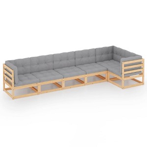 vidaXL Patio Furniture Set 6 Piece Outdoor Sectional Sofa Solid Wood Pine - Natural With Cushions - 1 of 4