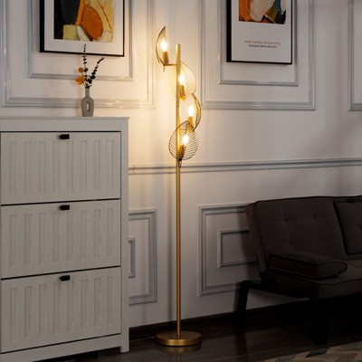 Aukfa 67.3" Modern Tree Floor Lamp with 4 Adjustable Leaf-Shaped Lights – Minimalist Design for Bedroom, Living Room & Office