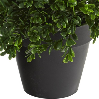 Verdant Boxwood 10" Artificial Topiary in Plastic Pot for Outdoor Use