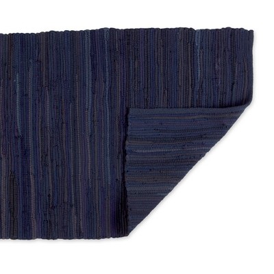 Handmade Nautical Blue Cotton Reversible Rag Rug 2'3" x 6'