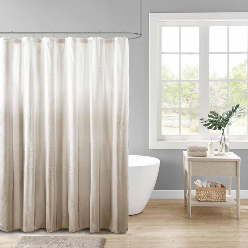 Maris Ombre Printed Seersucker Shower Curtain Taupe, 1 of 5