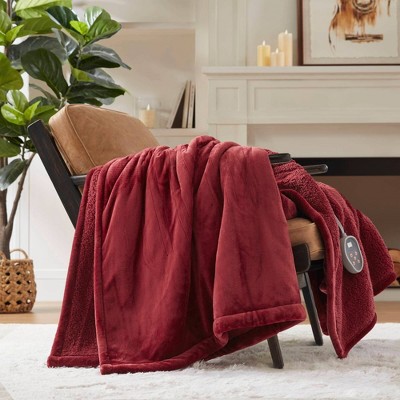 Twin Garnet Heated Plush to Berber Blanket