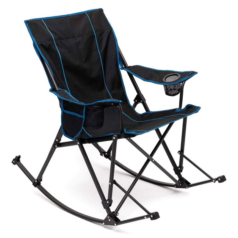Sunnyfeel CCAC2457XBK1 Outdoor Portable Folding Rocker Camping Chair with Breathable Mesh Back, Cup Holders, Carry Bag, and Leg Locks, Black, 1 of 6
