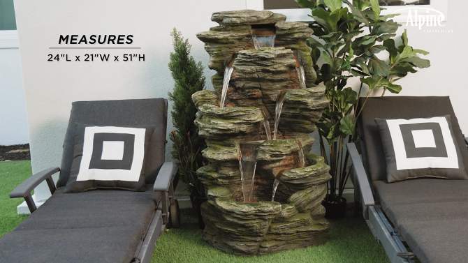 51&#34; Resin Rock Cascading Fountain with LED Lights Gray - Alpine Corporation, 2 of 8, play video