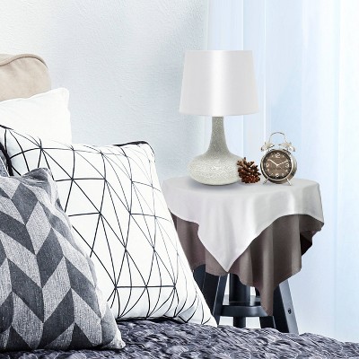 White Mosaic Tiled Glass Genie Nightstand Lamp with Fabric Shade