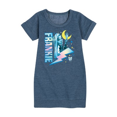 - Mattel - Frankie Blue Bolt Graphic Short Sleeve Fleece Dress