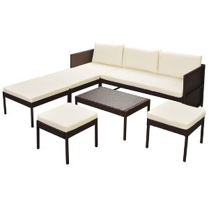 vidaXL Patio Furniture Set 6 Piece Outdoor Sofa with Coffee Table Poly Rattan - 1 of 4