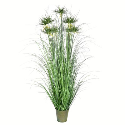 Vickerman Artificial Potted Artificial Grass and Cyperus Heads