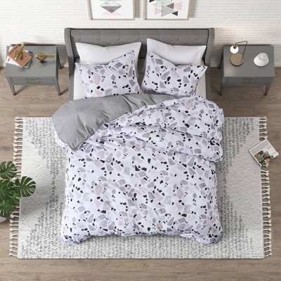 Full/Queen Terrazzo 3pc Cotton Printed Comforter Set Blush/Gray - CosmoLiving by Cosmopolitan