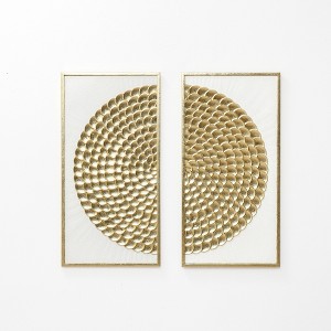 LuxenHome 2-Piece White & Distressed Gold Metal Wall Art Set, Modern Rustic Home Decor - 1 of 4