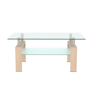 FONTOI Coffee Table with Tempered Glass, Tea Table, End Table, Square Table for Living Room Bedroom, Brown&Transparent, 23.62"*17.7"*39.37" - 1 of 4