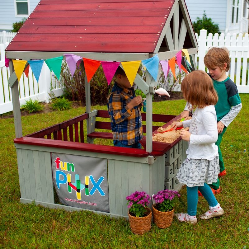 Funphix Hangout Hut, Kids Outdoor Wooden Playhouse with Sandbox & Tic Tac Toe, 6 of 8