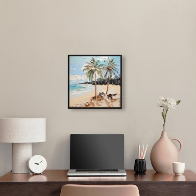 Beach Paradise Coastal Canvas Art with Black Frame, 17" x 17"