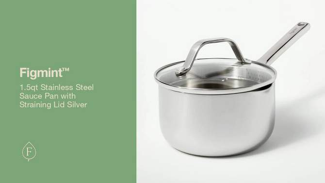 1.5qt Stainless Steel Sauce Pan with Straining Lid Silver - Figmint&#8482;, 2 of 10, play video