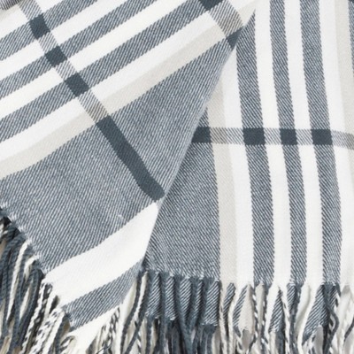 Cozy Gray Plaid Wool Throw with Tassels, 50" x 60"