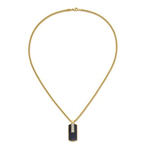 Chisel Stainless Steel Black and Yellow IP-plated with Cubic Zirconia Dog Tag on a 24" Box Chain Necklace - 1 of 4