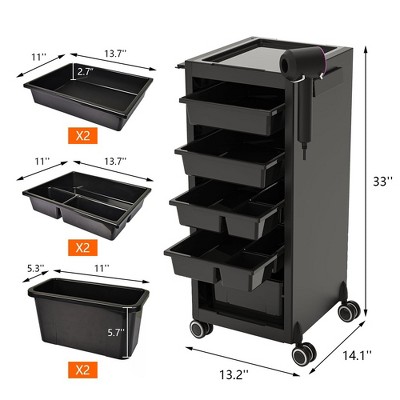 Black Rolling Salon Trolley Cart with Drawers and Storage Baskets