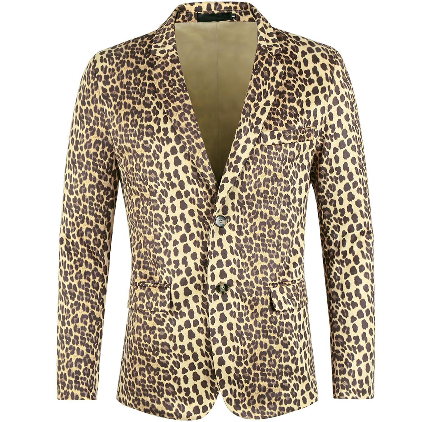Мужской пиджак Lars Amadeus Notched Lapel Slim Fit Vintage Animal Printed Blazer Brown, цвет: Коричневый — фото 1