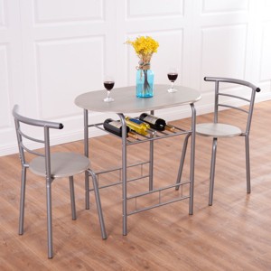 Costway 3 Piece Dining Set Table 2 Chairs Bistro Pub Home Kitchen Breakfast Furniture Grey - 1 of 4