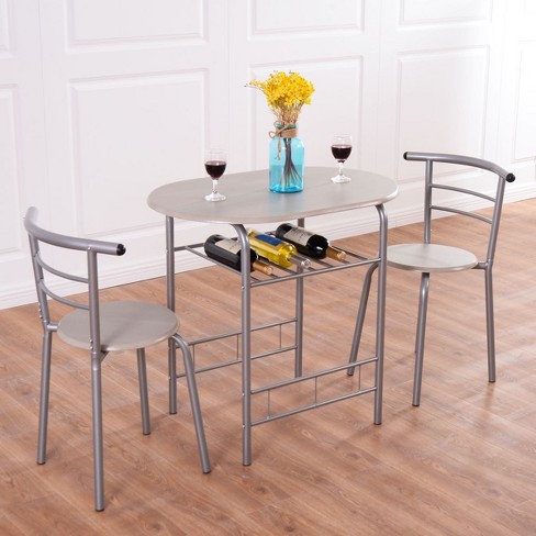 Costway 3 Piece Dining Set Table 2 Chairs Bistro Pub Home Kitchen Breakfast Furniture Grey