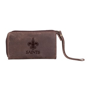 Evergreen NFL New Orleans Saints Brown Leather Women's Wristlet Wallet Officially Licensed with Gift Box - 1 of 1