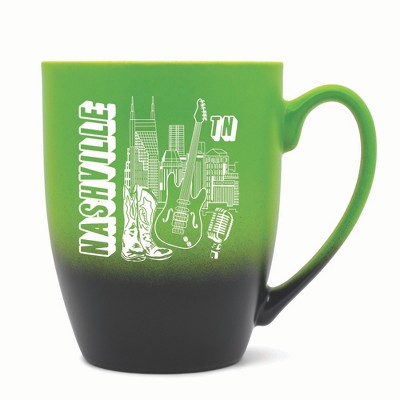 Elanze Designs Nashville TN Two Toned Ombre Matte 10 ounce New Bone China Coffee Tea Cup Mug, Green and Black