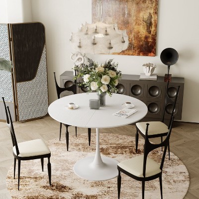 42.13" Modern Round Dining Table with Criss Cross Leg,Four Patchwork Tabletops with  Solid Wood Veneer Table Top,Metal Base Dining Table-Maison Boucle