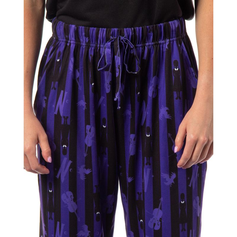 Wednesday Addams Women's Nevermore Academy Allover Print Sleep Pajama Pants Purple, 3 of 5