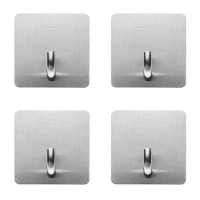 Unique Bargains 304 Stainless Steel Waterproof Hooks and Hangers with Nail-free Glue 1.57 Inch 4 Pcs